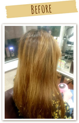 施術前その２。全体的にダメージがあり潤いが無く切れ毛が目立つ